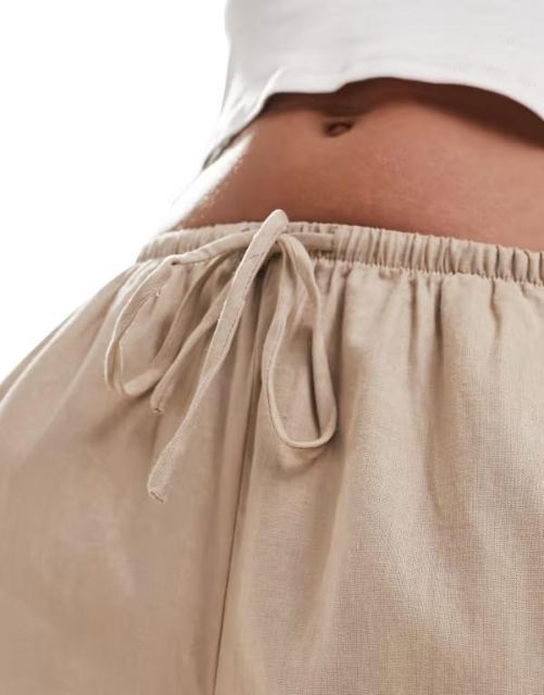 【送料無料】 コットンオン レディース カジュアルパンツ ボトムス Cotton On drawstring straight leg linen blend pants in taupe Mid taupe