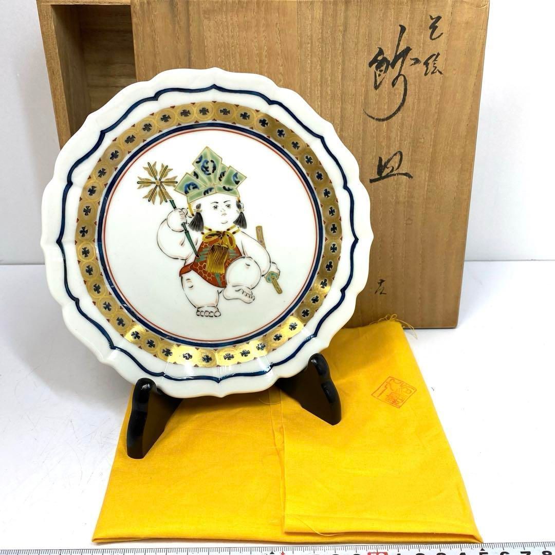 武腰一憲　九谷焼　色絵飾皿　共箱　タトチ　幅約19㎝　東な6-0528④ 武腰一憲 九谷焼 色絵飾皿 共箱 タトチ 幅約19㎝ 東な6-0528④