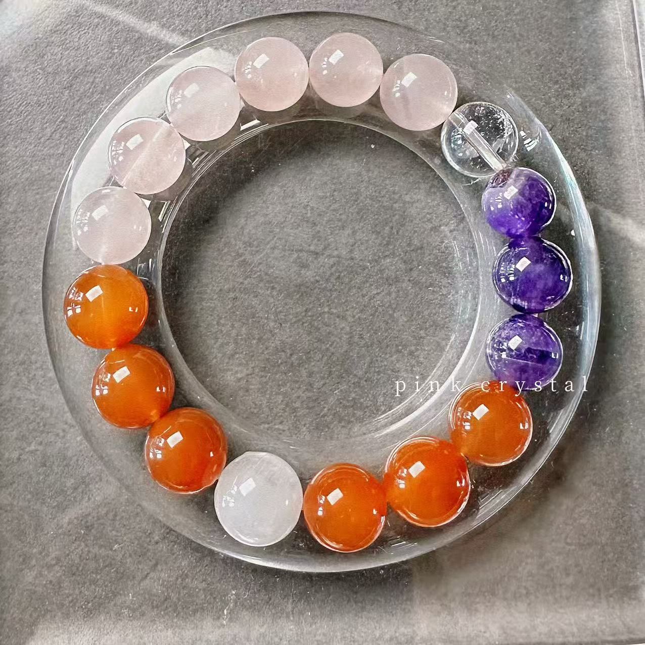 天然石ブレスレット｜紅メノウ×ローズクォーツ×アメジスト｜愛