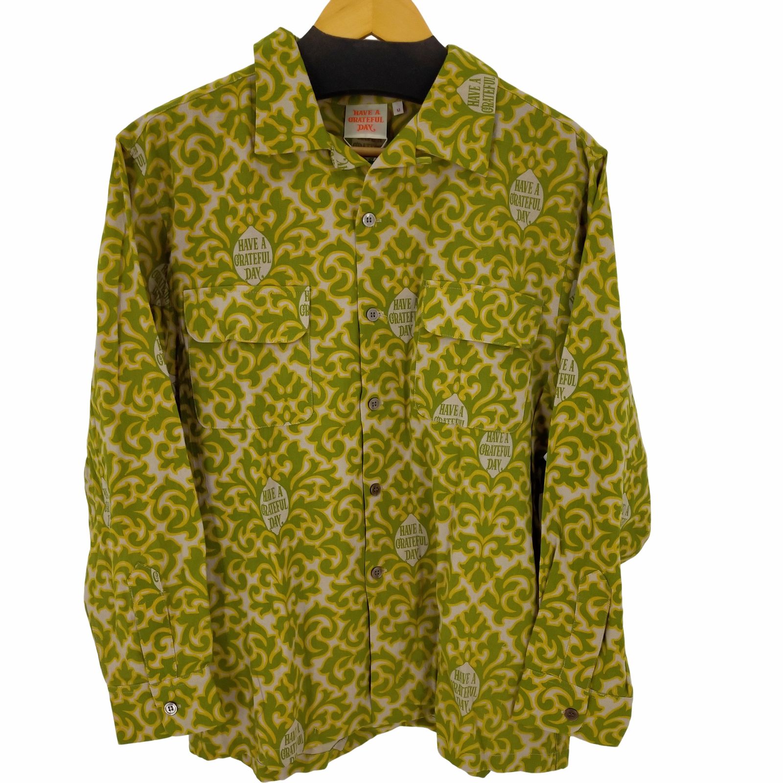 ユーズドフルギ USED古着 {{HAVE A GREATFUL DAY}}OPEN COLLAR LONG SLEEVE SHIRT メンズ JPN：M 