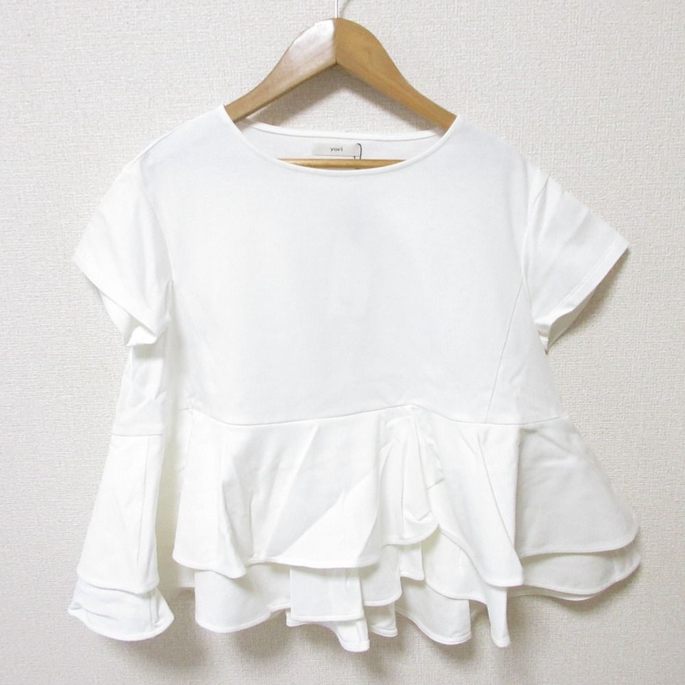 未使用 25SS yori ヨリ ダブルフレアカットソー 半袖 ペプラム Tシャツ  