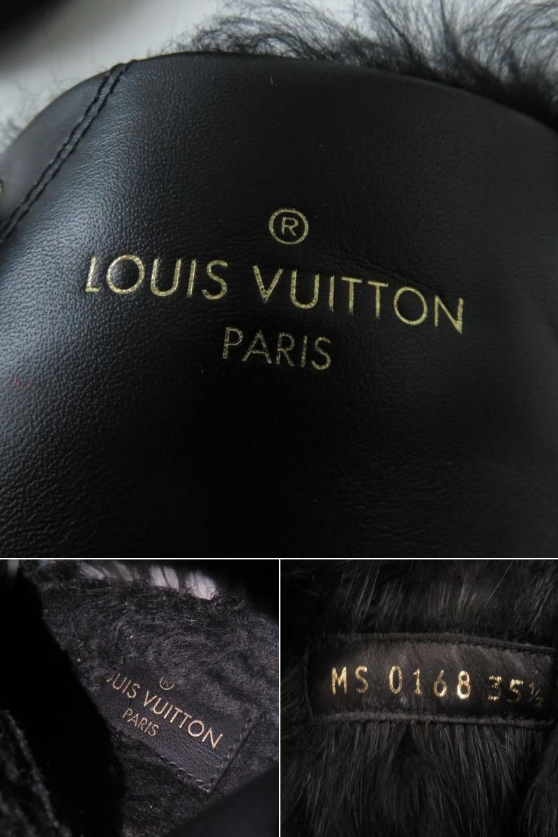 美品◎LOUIS VUITTON  ルイヴィトン レディース ステラ― ライン ファー付 レザー レースアップ ハイカットスニーカー 黒 35 1／2 箱・袋