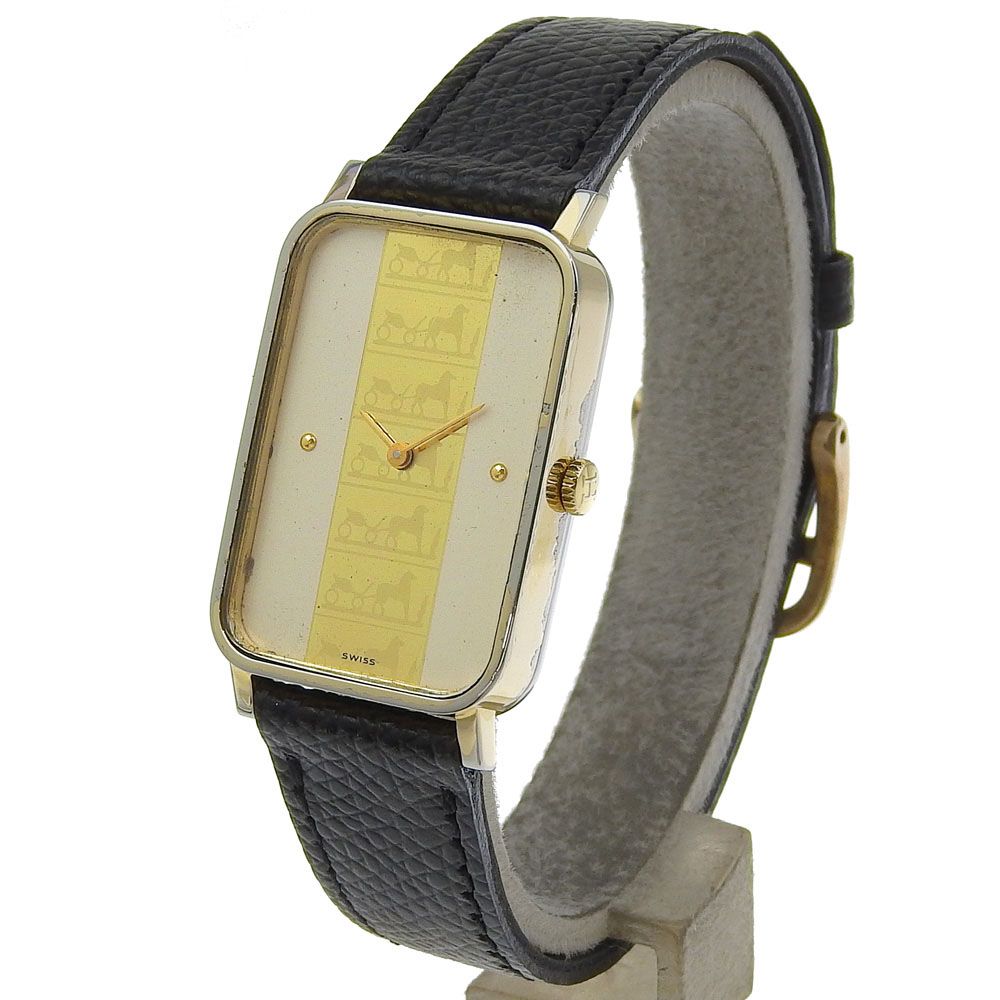 HERMES】エルメス アンティーク 金メッキ×型押しレザー クオーツ