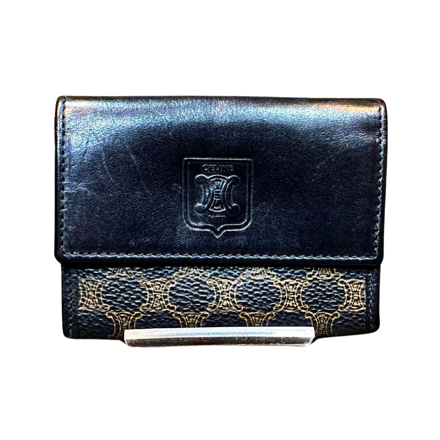 CELINE セリーヌ カードケース 名刺入れ マカダム PVC × レザー コンパクト 黒 コインケース