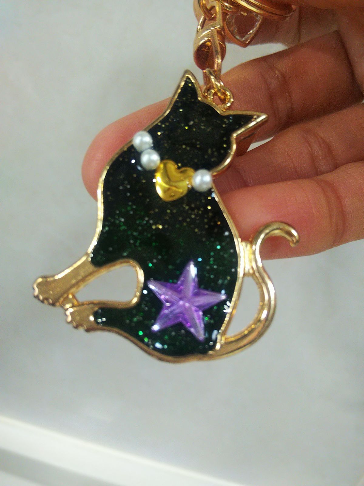 ★星降る夜 黒猫のバッグチャーム レジン ハンドメイド ★