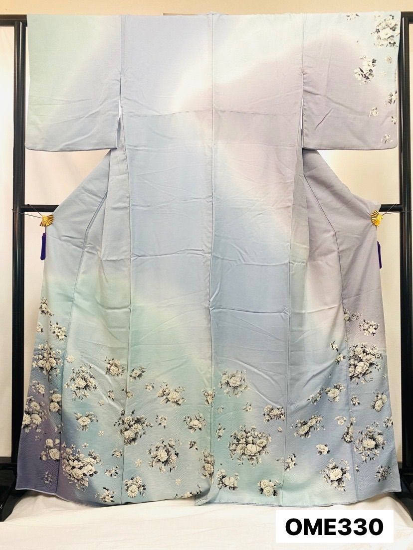 着物 訪問着 付け下げ 正絹 袷 グラデーション 青系 花柄 着物 和装 OME330