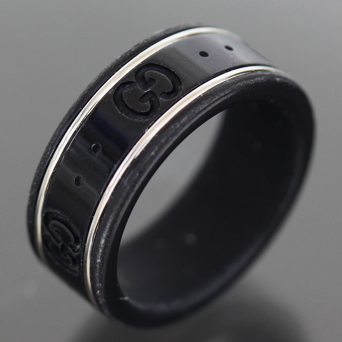 グッチ GUCCI セラミック アイコンリング 7号 K18WG 箱 E1759