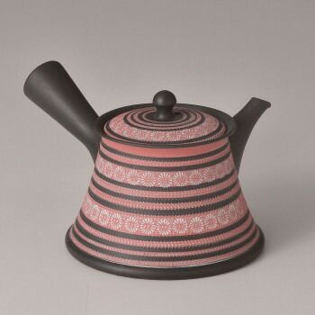 輝之富士型ピンク印花急須 Y43