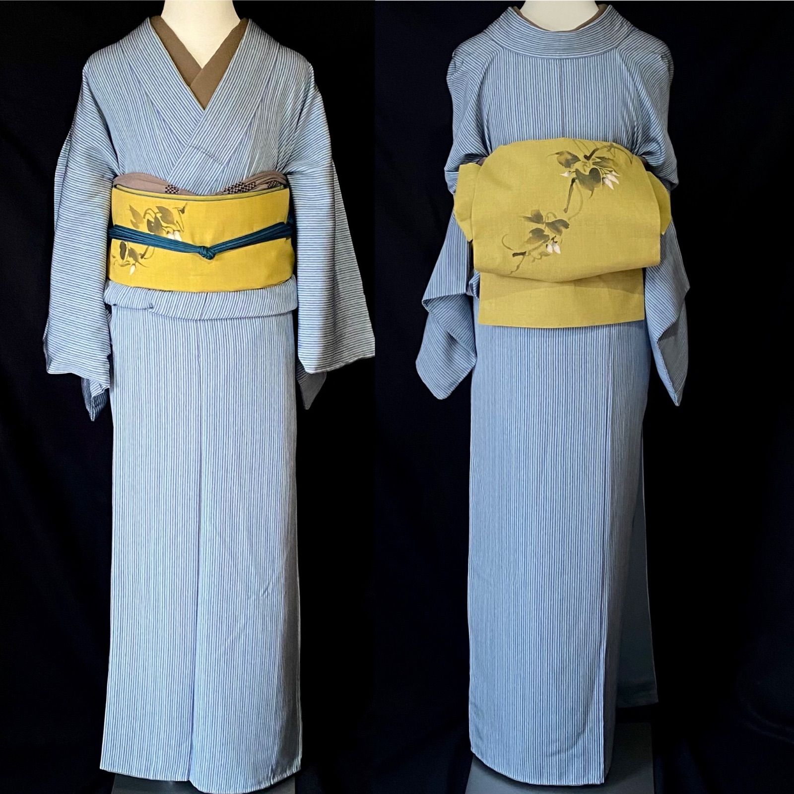 ブルーグレー縞模様の小紋〉 SALE 粋 M 身幅広め クール 爽やか - メルカリ 