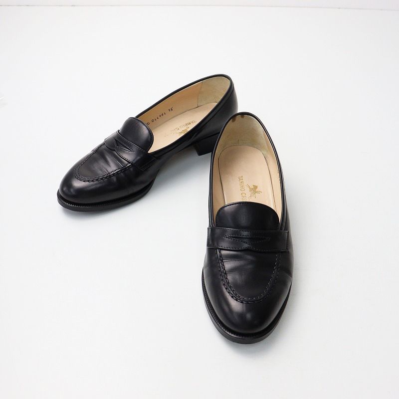 美品 イタリア製 タニノクリスチー TANINO CRISCI コインローファー 35/ブラック レザー パンプス シューズ 【2400014010350】