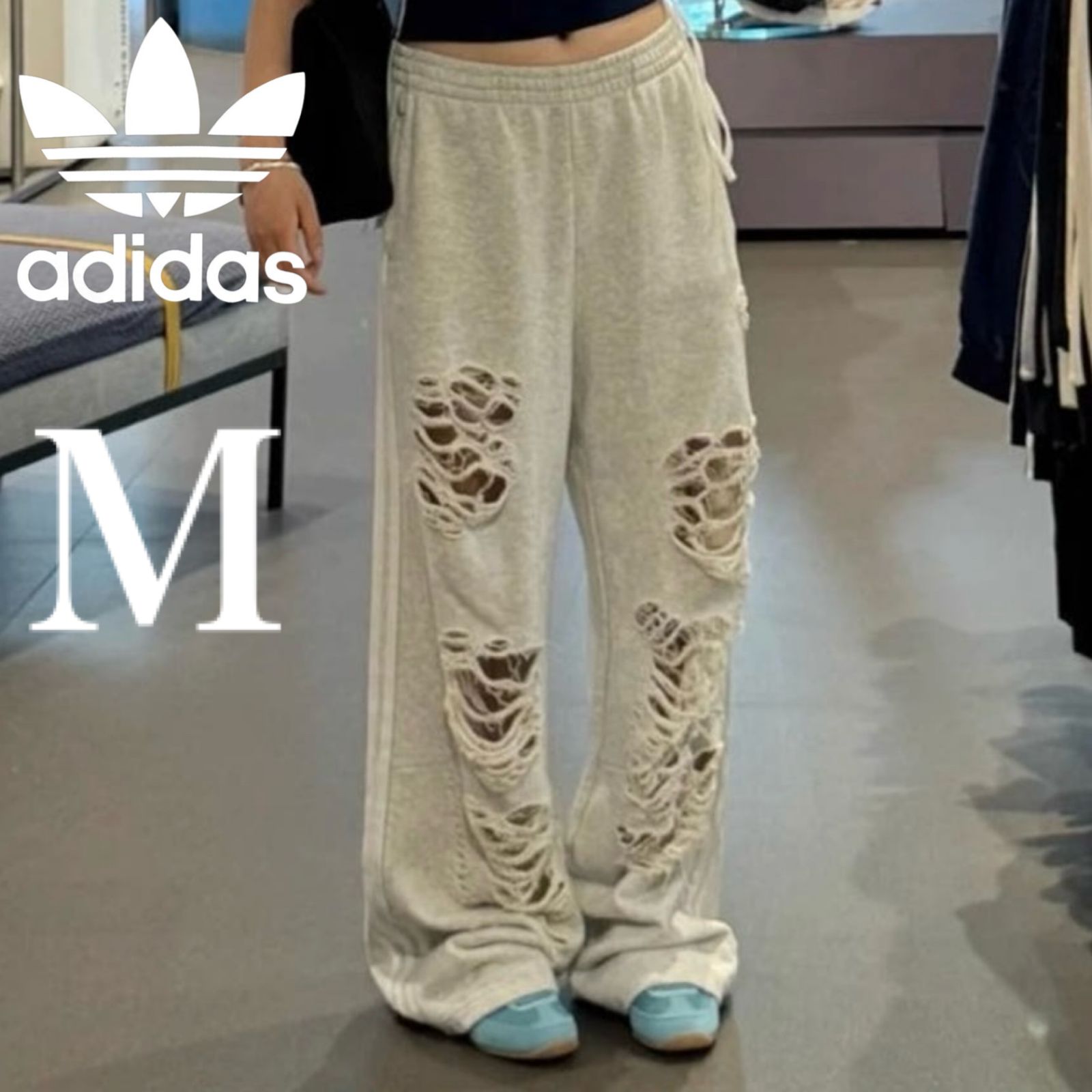 新品M⭐️adidas ジョガー/スウェットパンツ ダメージ加工 ライト