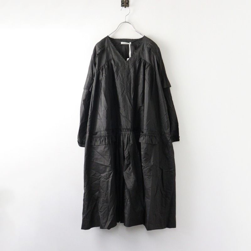 定価8.5万 ミナペルホネン mina perhonen vista ワンピース 38|チャコールグレー シルク ドレス ギャザー 2400014421736