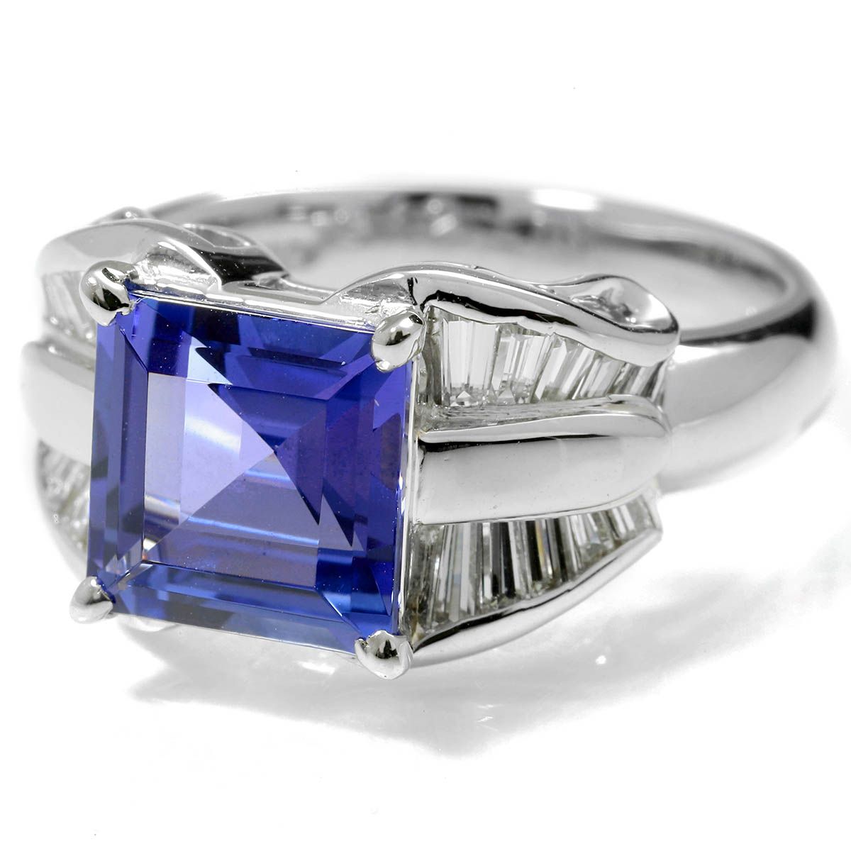 タンザナイト 3.12ct ダイヤモンド 0.55ct プラチナ Pt900 スクエアー  