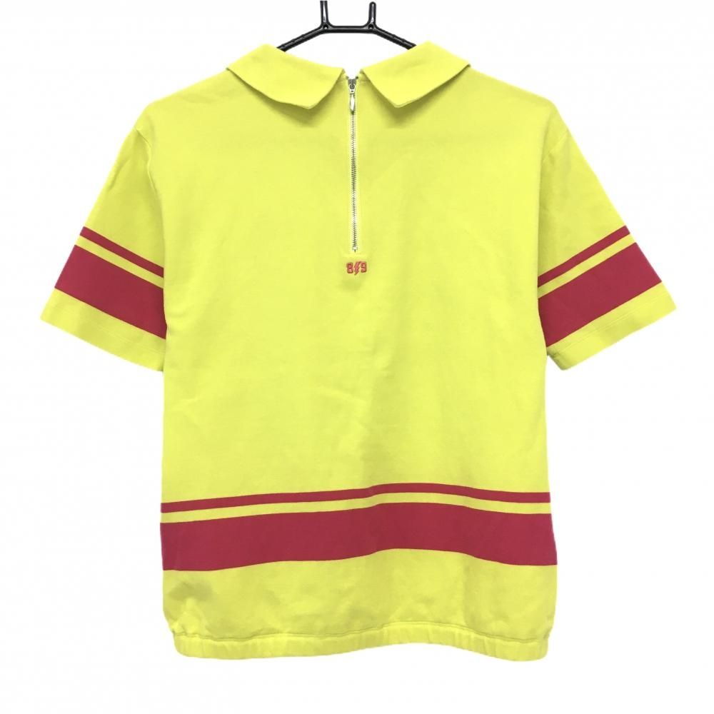 美品】パーリーゲイツ 襟付き半袖シャツ イエロー×ピンク 後ろハーフ ヴィヴィアンウエストウッド レース襟 比翼デザインブラウス セーラー