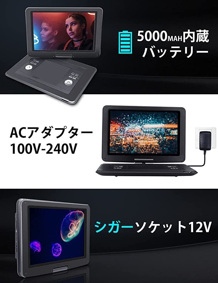 Lzaonzoe ポータブルDVDプレーヤー 15.6型 14.1インチ液晶画面 高耐久