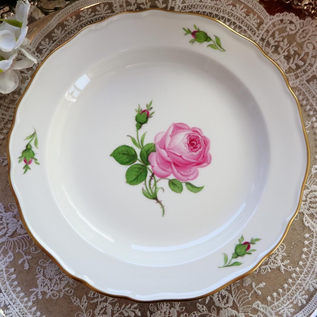 LAST美品 Meissen マイセン ピンクローズ 21.5cm プレート 薔薇 F7
