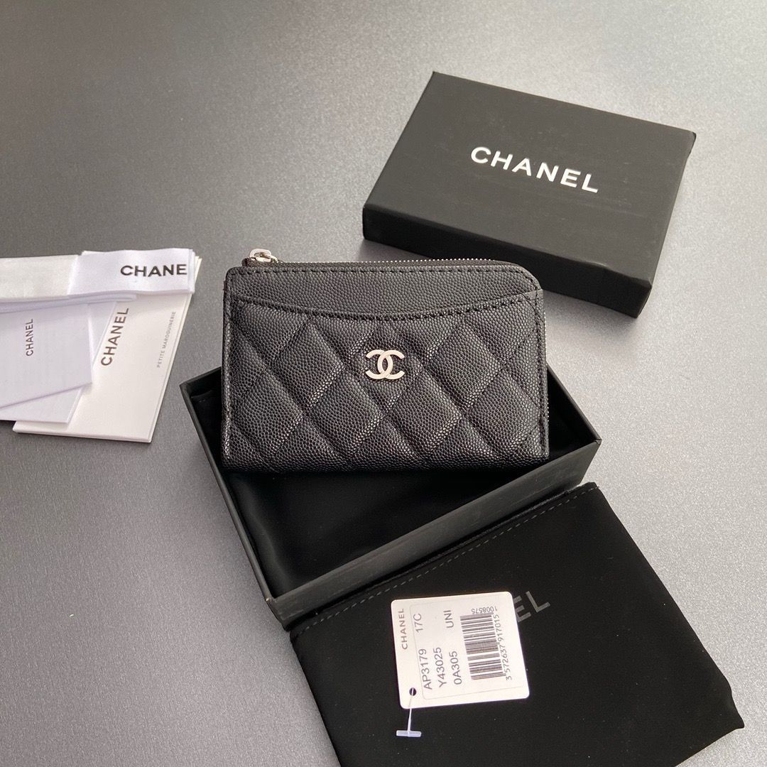 CHANEL シャネル フラグメントケース コインケース ミニ財布 キャビアスキン 黑 金バックル