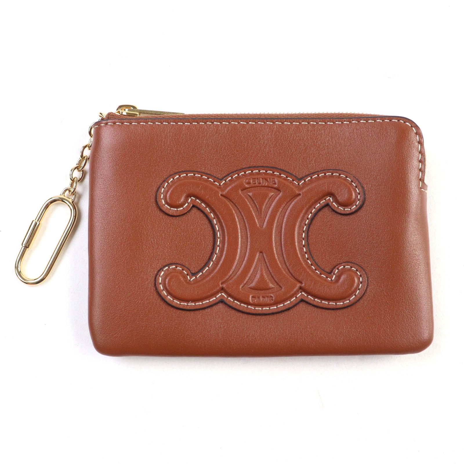 ♥品 CELINE セリーヌ コインパース キュイル トリオンフ タン スムースカーフレザー カードポーチ コインケース 箱 保存袋付き イタリア製 レディース