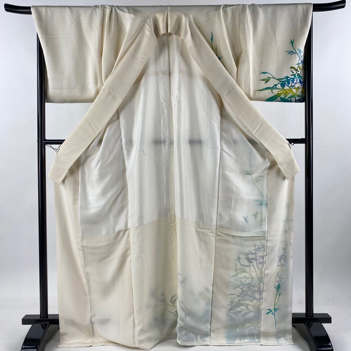 付下げ 身丈170cm 裄丈70.5cm L 袷 草花 シルエット クリーム 正絹 美  