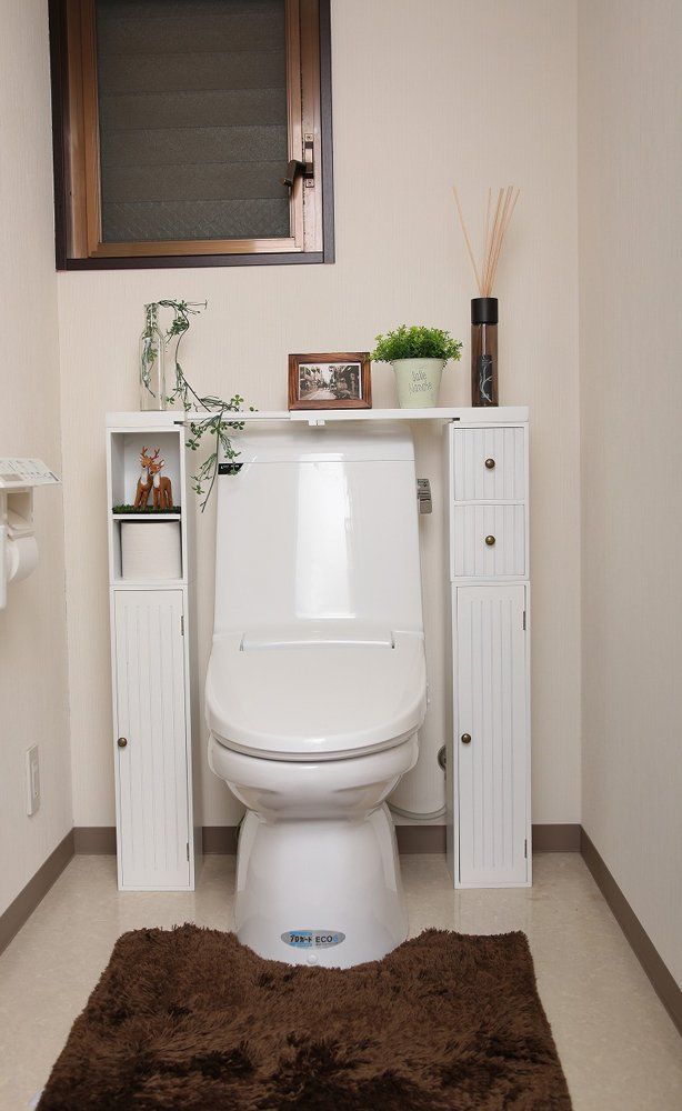 オスマック トイレ収納 ホワイト 約幅15×奥行17×高さ60.5cm (ツマミ