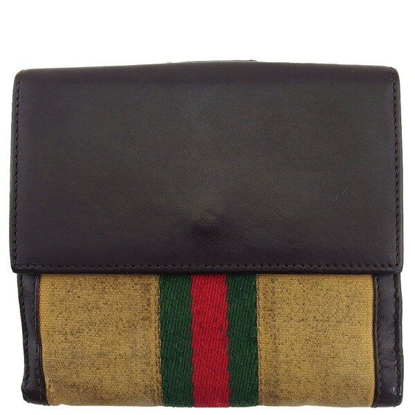 グッチ GUCCI 二つ折り財布 シェリー ダークブラウン×キャメル×グリーン×レッド レディース