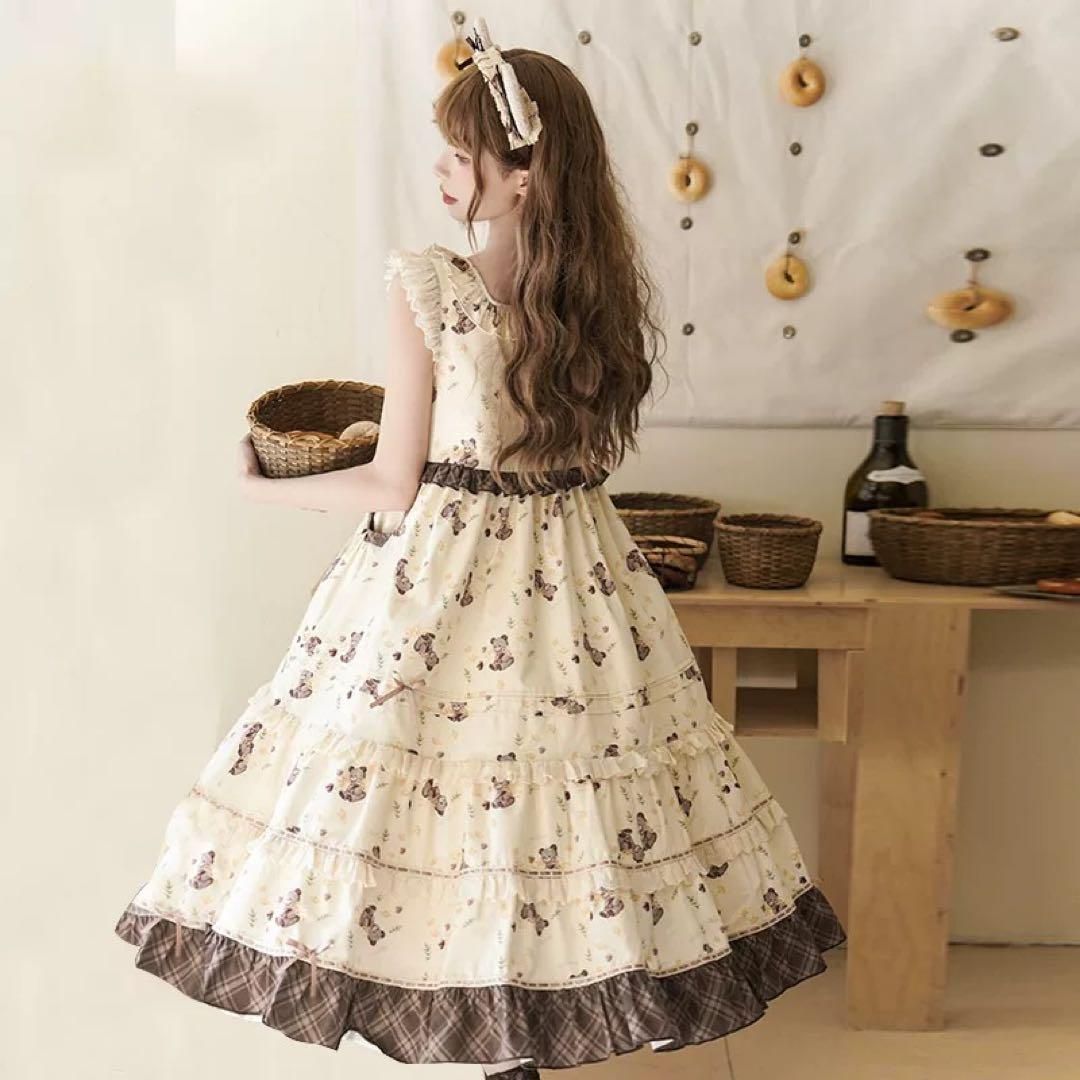 ロリータ風クマちゃん柄フリルワンピース✿普段使いに最適 ロリータ風クマちゃん柄フリルワンピース?普段使いに最適 - メルカリ