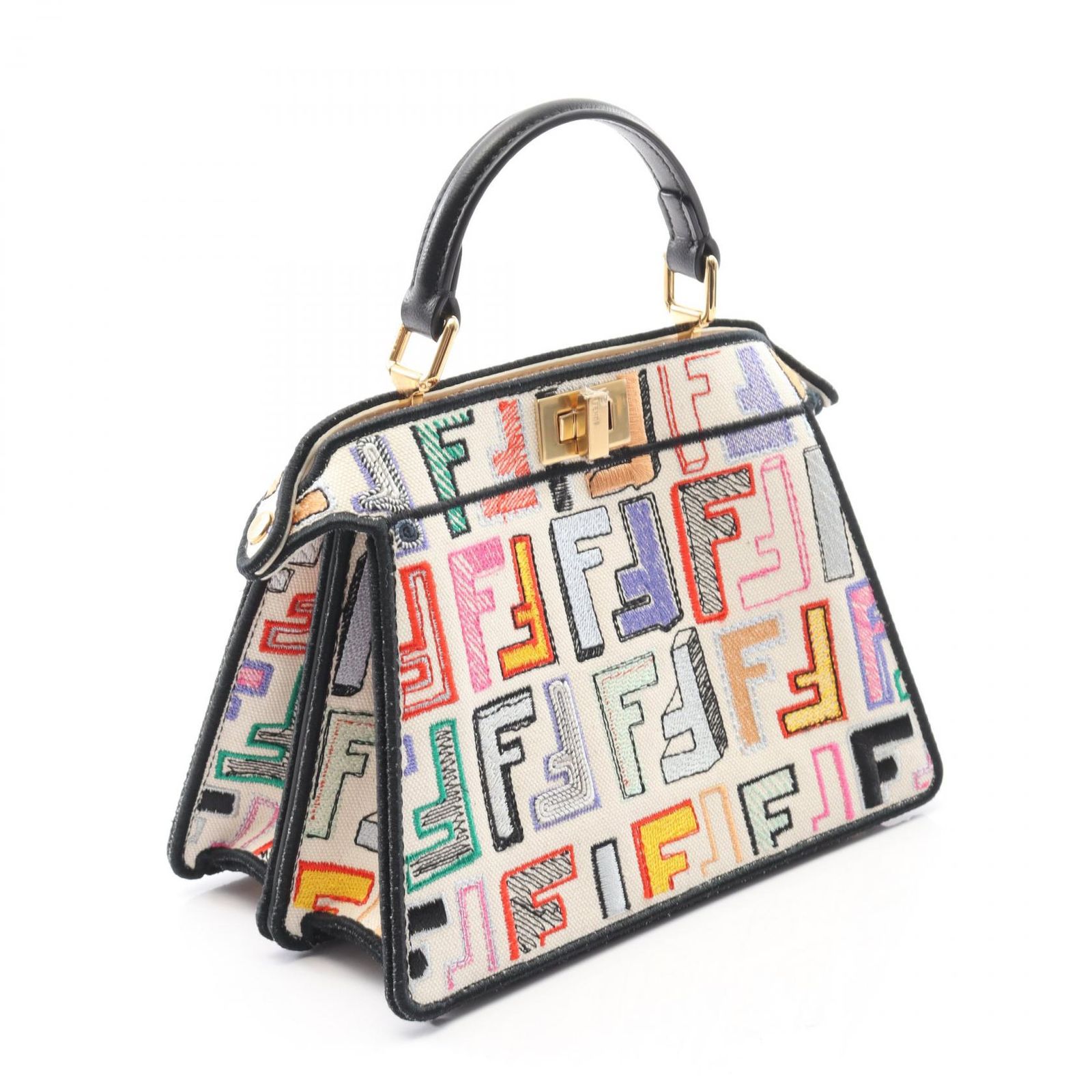 フェンディ FENDI ハンドバッグ ピーカブー ISeeU ホワイト マルチ キャンバス レザー ピーカブー ISeeU プチ レディース Used A