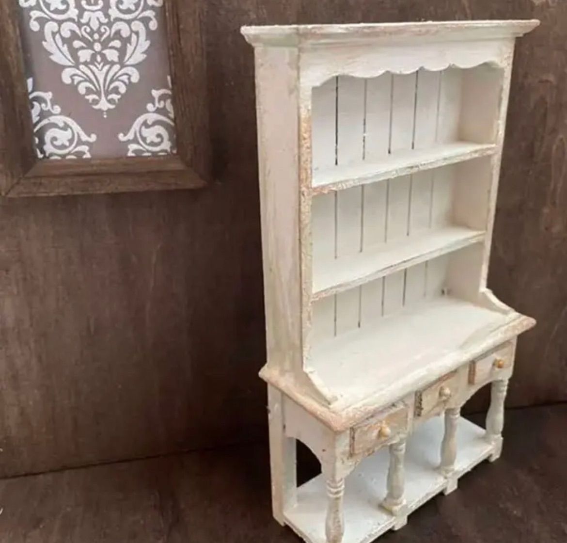 ミニチュア アンティーク 家具 食器棚 窓付き 本棚 1/12ドールハウス