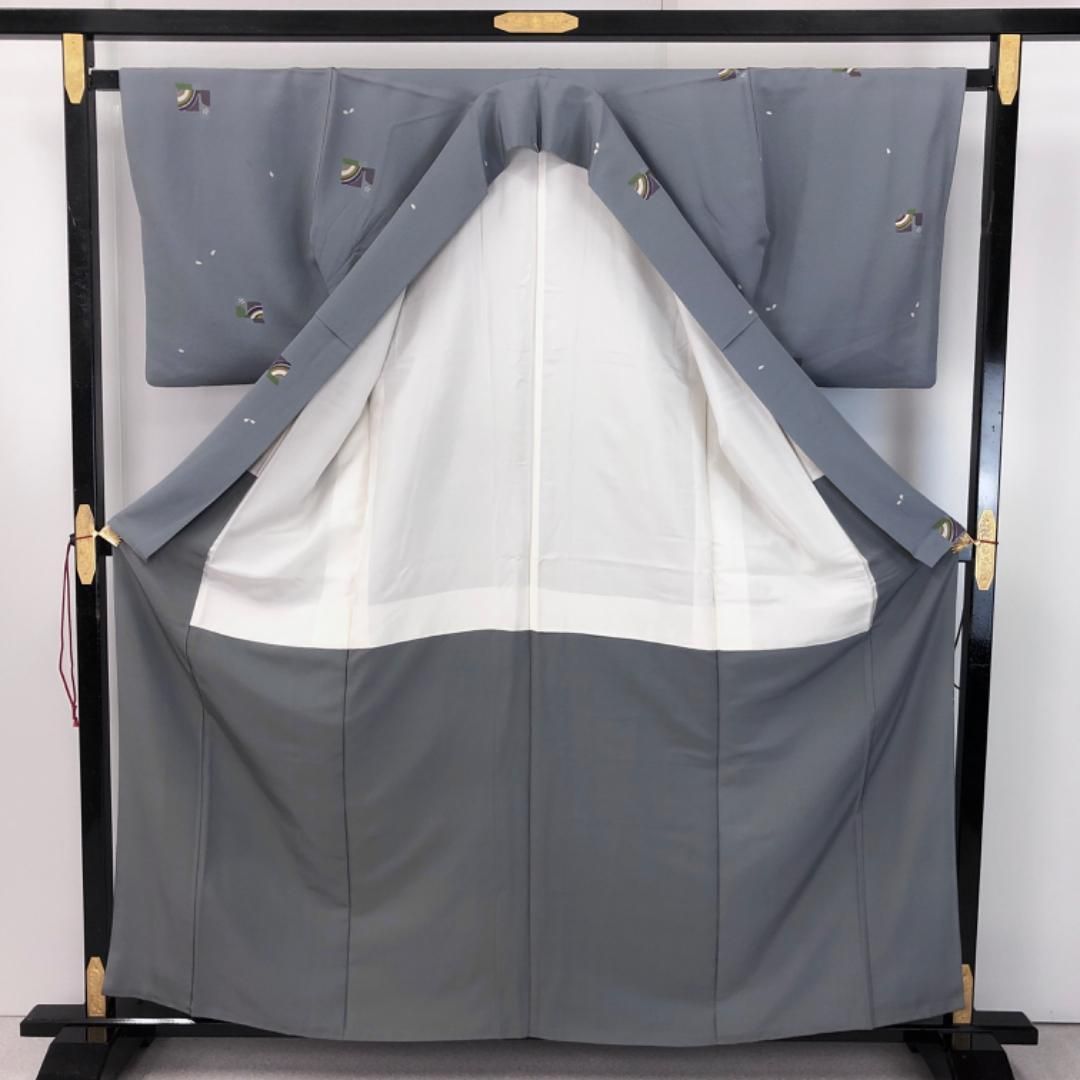 小紋 小花柄 桜の花弁 飛び柄 縮緬 薄鈍色 K-5389