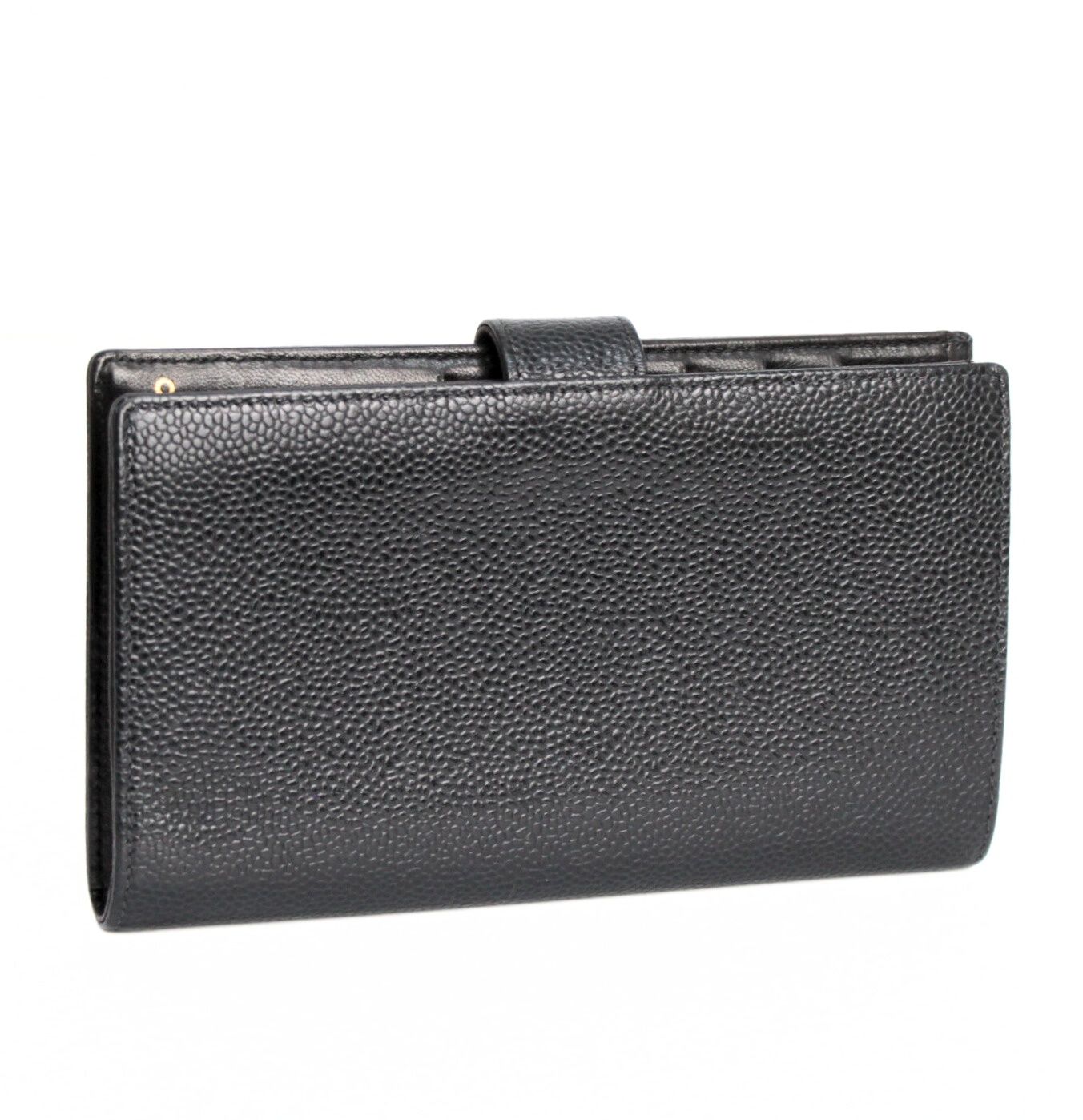 シャネル CHANEL ココマーク がま口 二つ折り長財布 キャビア 黒 6番台