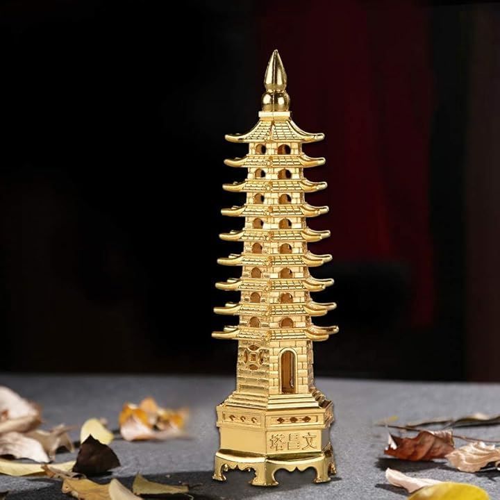 DOUKI YA 風水グッズ 文昌塔 もんしょうとう 金メッキ 高さ26cm 13層