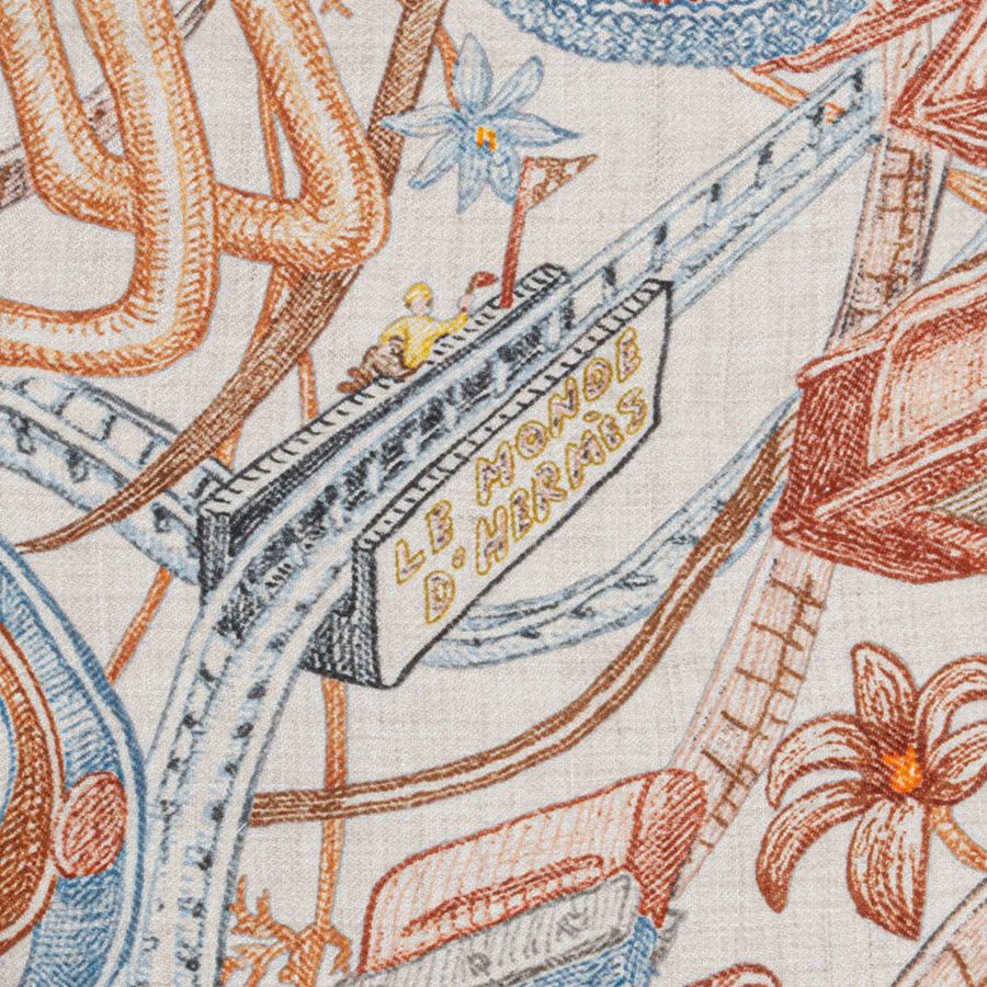 HERMES エルメス カレジェアン Le Monde d Hermes エルメスの世界 244230S 10 スカーフ ストール カレ140 カシシル ベージュ オレンジ