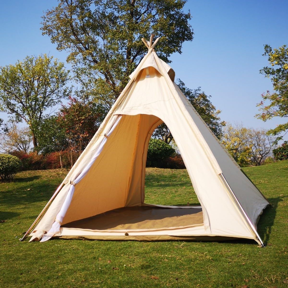 2X2メートルのキャンバスキャンプピラミッドテント屋外または屋内で2人用の大人のインドのティピーテント