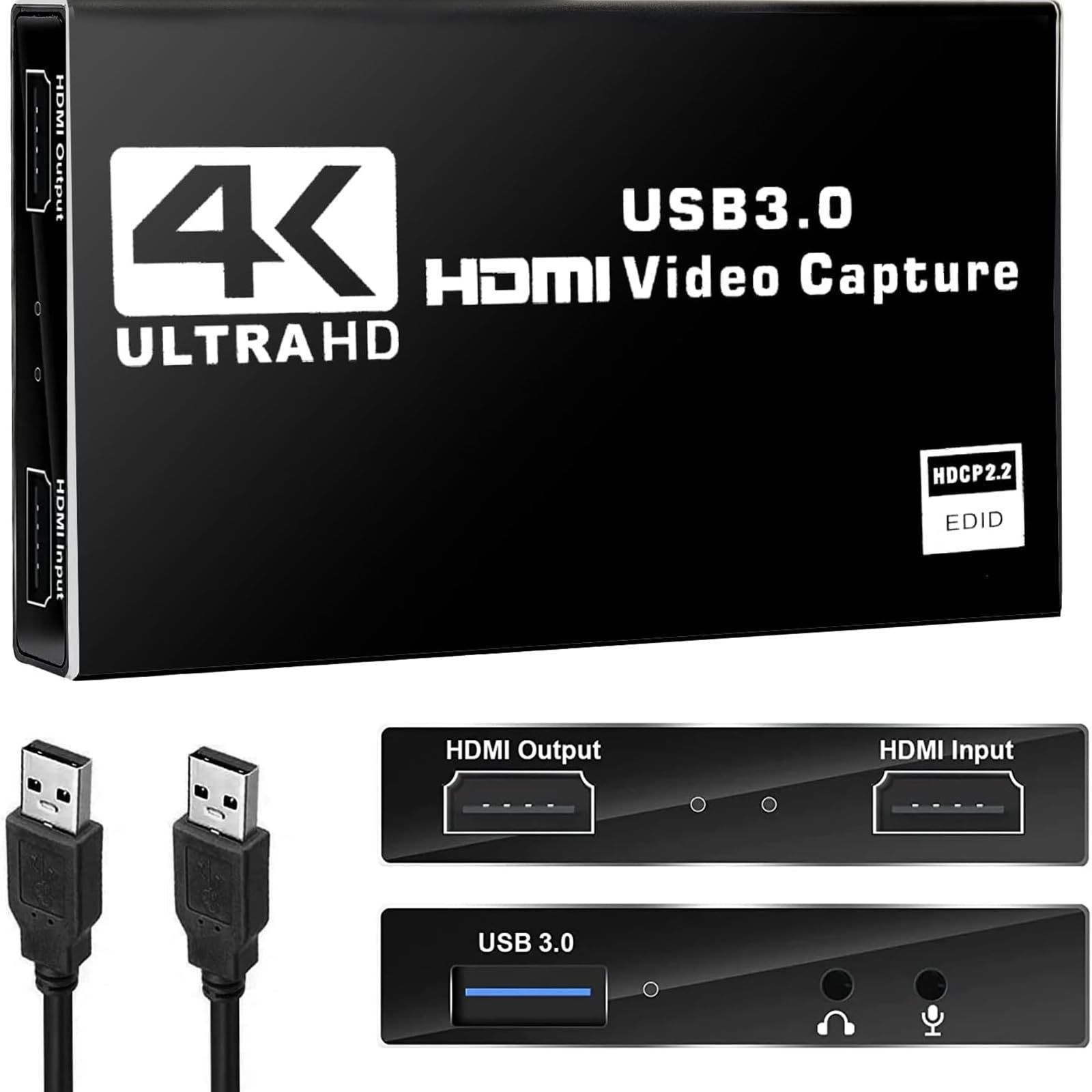 1080P パススルー 60FPS USB3.0 キャプチャーボード ゲームキャプチャー ビデオ フルHD HDMI 60Hz ビデオキャプチャー  4K ゲーム実況生配信、会議、ライブビデオ配信、画面共有、録画に適用 Switch、Xbox One - メルカリ