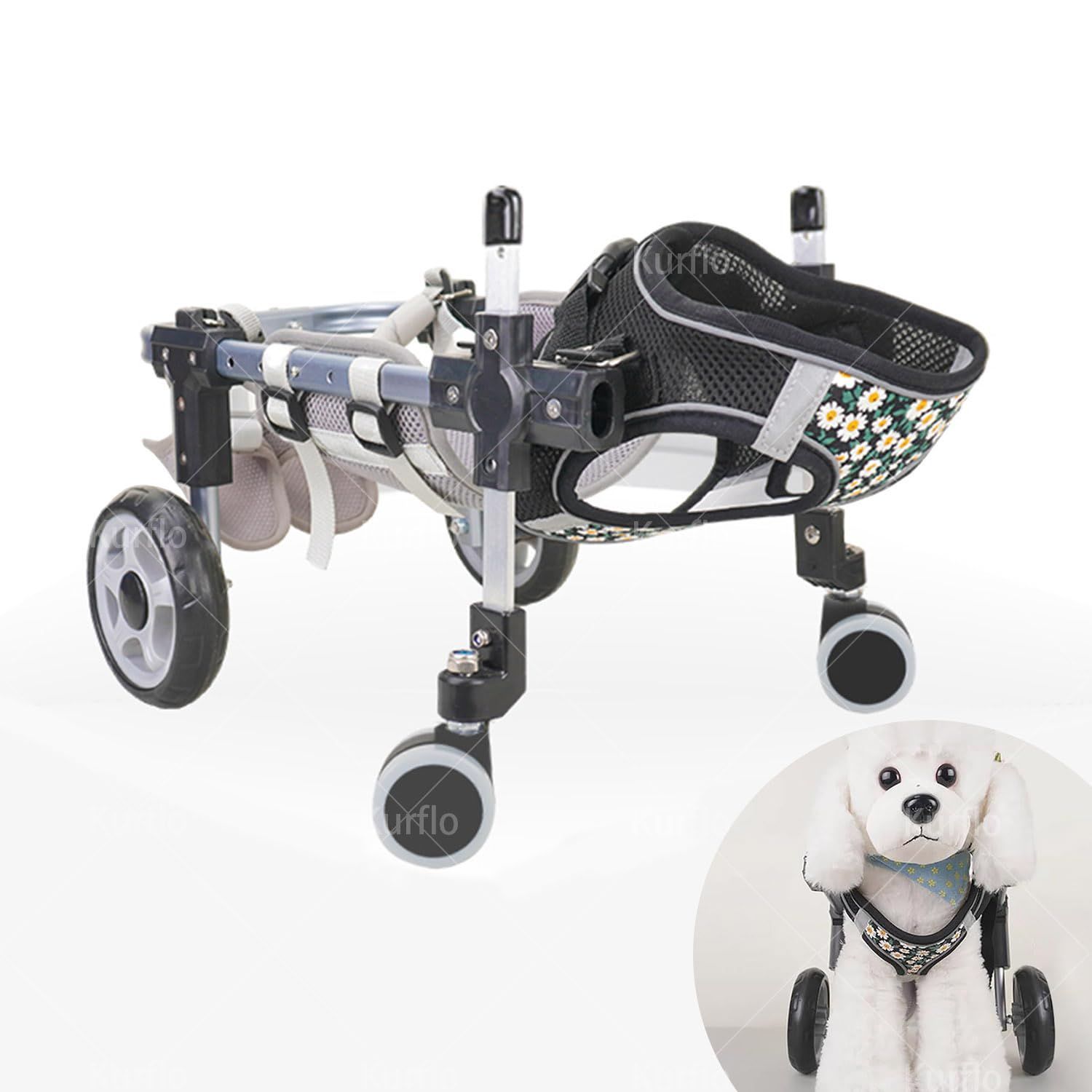 ドッグウォーカー 老犬用 猫用車椅子 障害犬用 介護 足の不自由な犬用サポート ペット用歩行器 軽量 車輪付きカ 脱着簡単 後脚用 補助輪 歩行補助 サイズ調整 軽量アルミフレーム リハビリ用 行補助カート 歩 歩 4輪タイプ 後ろ足用 ート ート S