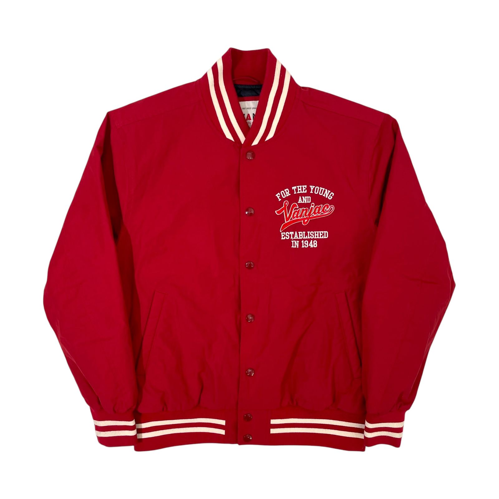 美品/ LLサイズ■VAN JACKET スタジャン　アーチロゴ　ワッペン　赤 VAN JACKETスタジャン アーチロゴ ワッペン 袖レザー 赤 LL VAN JAC