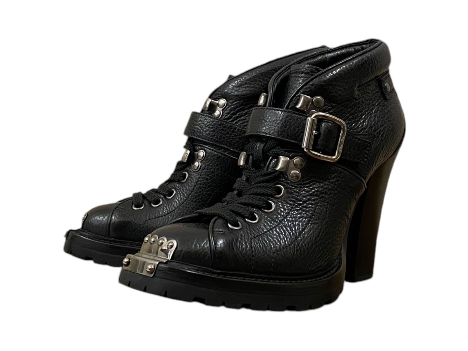 ⭐︎MIU MIU ブラック レザー ショートブーツ 36 1/2 MIU MIU ブラック レザー ショートブーツ ブラック レザー