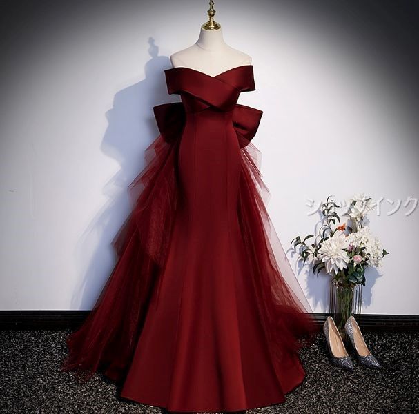 ウエディングドレス マーメイド オフショルダー 結婚式 前撮り 半袖 ドレス ボリューム 二次会 お洒落 上品 大人