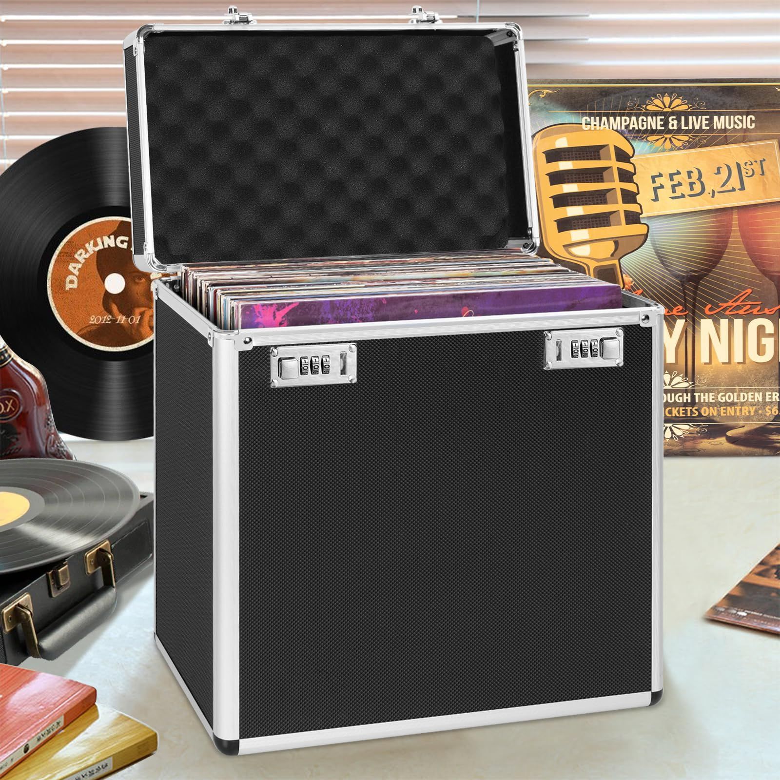 レコードケース 収納枚数 Rxakudedo 約50枚 ブラック アルミニウム合金設計 IMPECCABLEHEALTHCARESERVICES_COM