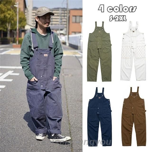 オーバーオール メンズ ゆとり 純色 ロングパンツ オールインワン サロペット ボトムス 春夏秋 新作 お洒落 男性 カジュアル おしゃれ 大きいサイズ 作業服 4色