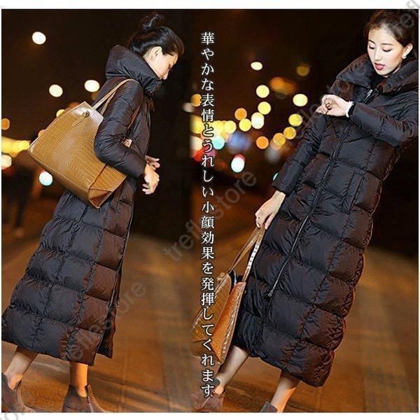 ダウンコート レディース ロング 膝下コート ダウンコート ジャケット 黒 無地 aライン 着痩せ 撥水 暖かい 軽量 アウター 冬服 防寒着 GULLKHAN_COM