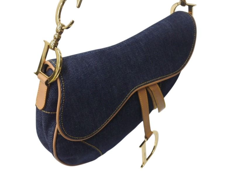 美品クリスチャンディオールショルダーバッグゴールドプレートネイビー