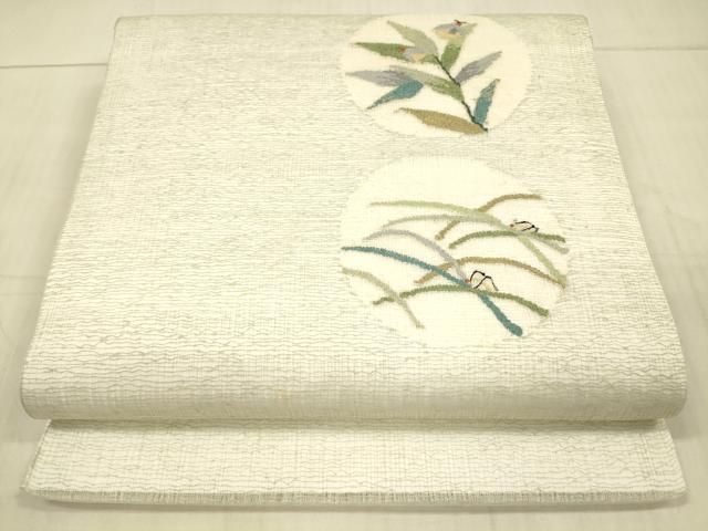 平和屋着物＊夏物 九寸開き名古屋帯 夏虫 草葉文 金糸 正絹 DAAX0028cm