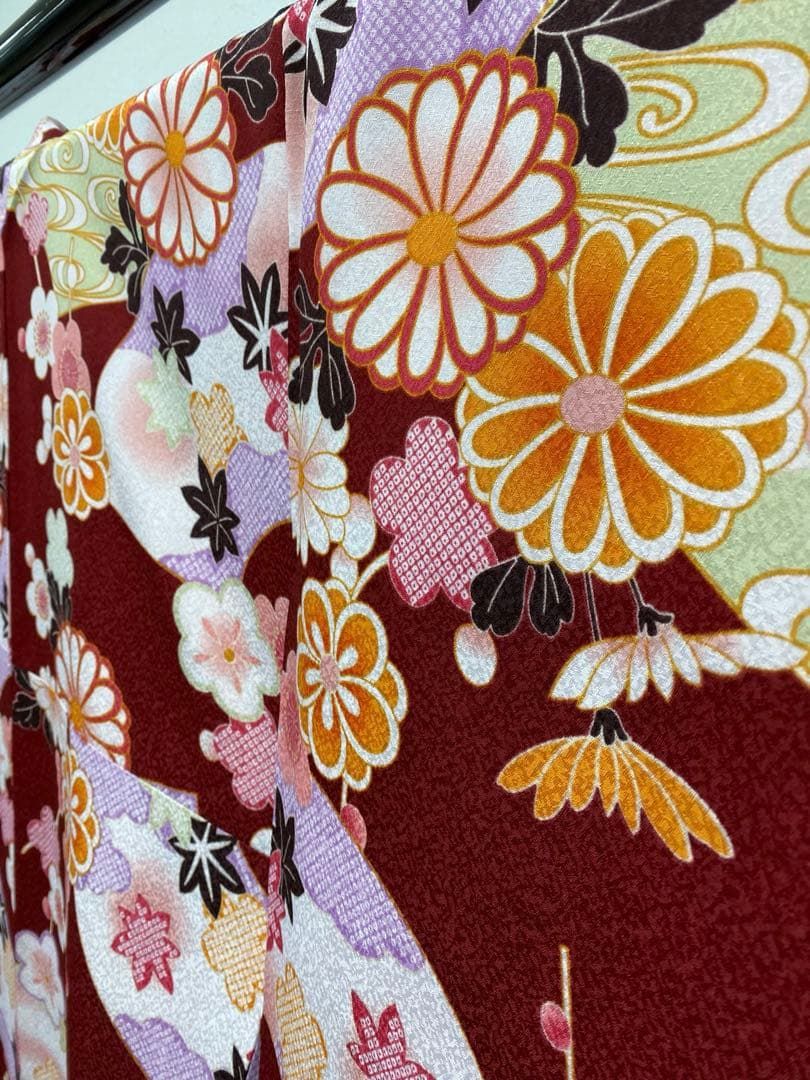 2尺袖 ポリエステル着物 紋意匠 花 流水 袴向き