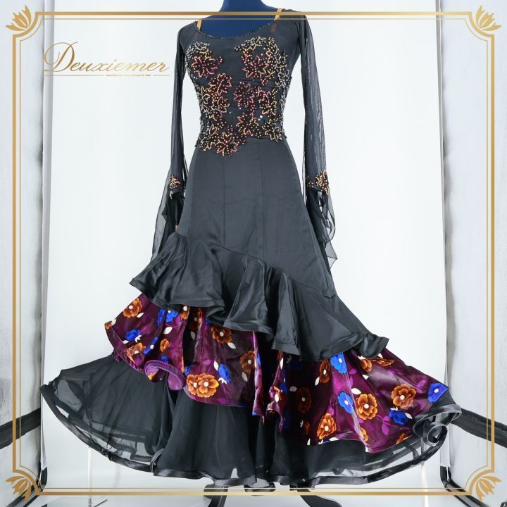 フラメンコ衣装】パープル ワンピース ドレス 無地 紫 ボランテ フリル