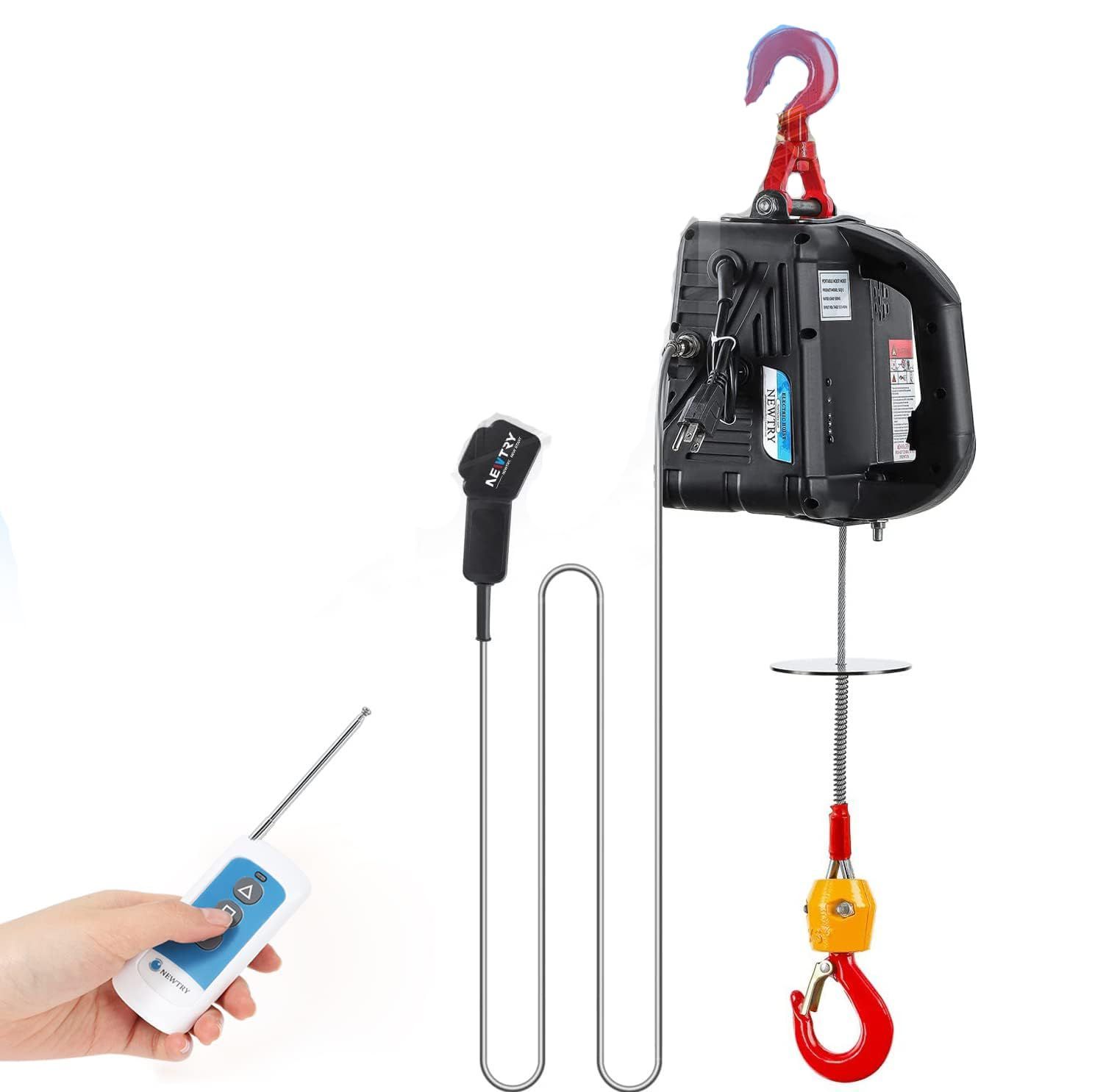 新着商品 業務用 ワイヤレスリモコン制御 ワイヤ制御 手動制御 家庭用 1500W 吊り上げ能力200kg 巻き上げ機 110V 小型クレーン 電動ホイスト リフト高さ19m 電動ウインチ NEWTRY