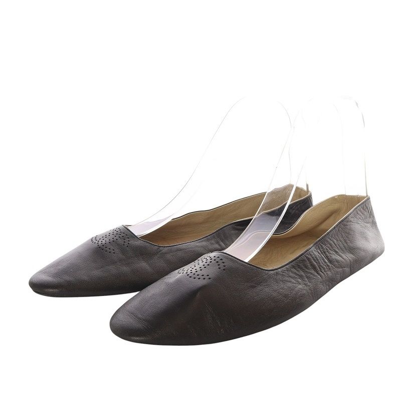 CHANEL 黒 レザー フラットシューズ37.5 (24.5cm)