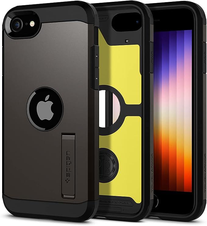 4.7インチ ガンメタル Spigen iPhone SE3 ケース 耐衝撃 第3世代 2022 iPhone SE2 ケース 耐衝撃 第2世代  スタンド付き 米軍MIL規格取得 耐衝撃 三層構造 スマホスタンド カメラ保護 傷防止 衝撃 吸収 Qi充電 ワイ MoMo House  Goods メルカリ