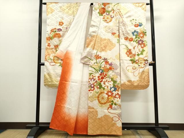 平和屋着物▽豪華振袖 駒刺繍 雲取り花車文 金彩 正絹 逸品