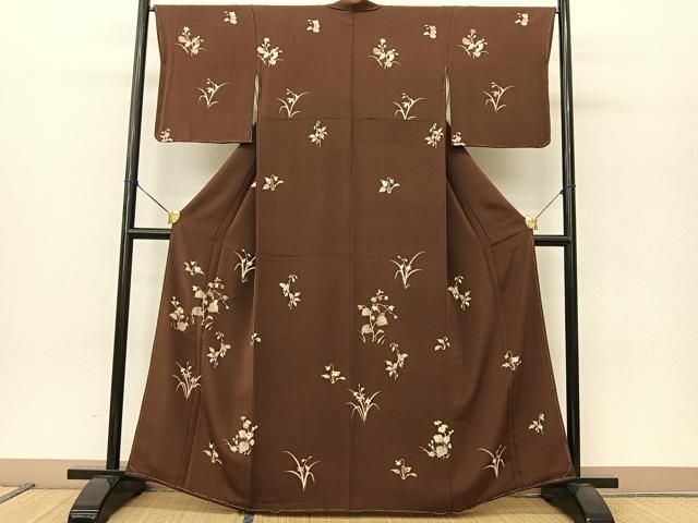 平和屋着物●訪問着 草花文 金彩 鬼しぼ縮緬 正絹 BAAT0987yc